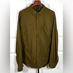 REI Co Op Vented Hiking Fishing Shirt Brown Nylon Spandex Roll Tab Outdoor XL